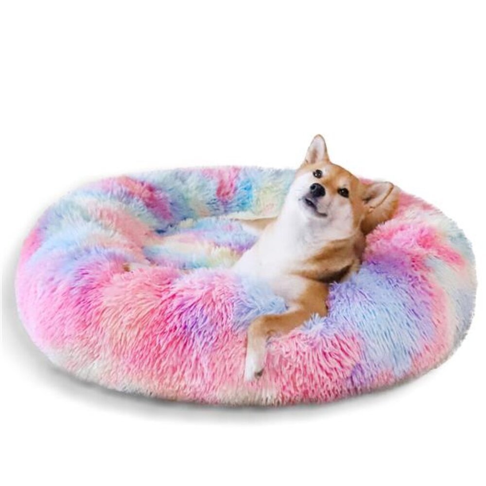 Calming Donut Pet Bed for Small Dogs 20", Anti-Anxiety Plush